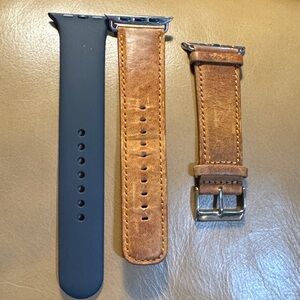 Brown Leather set and one side Black Silicone Watch Band Set